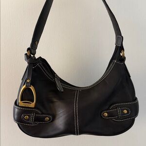CHAPS Black Leather Shoulder Bag with Gold Accent